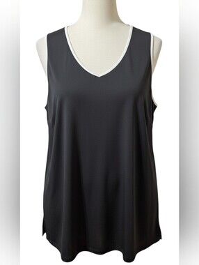 BOB MACKIE  Black V-Neck Sleeveless Tank with White Trim